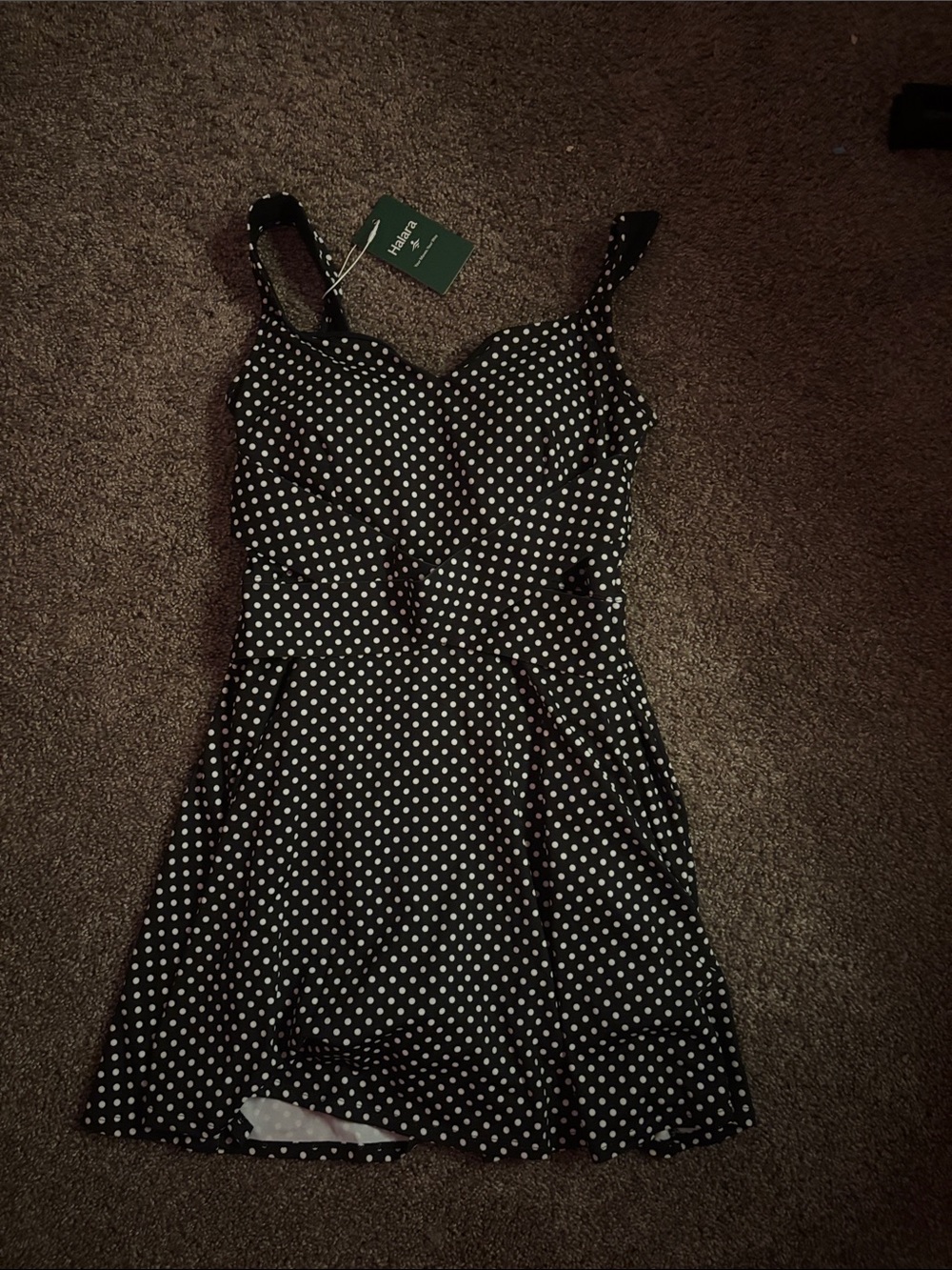 Polka Dot workout dress built in shorts & bra black and White